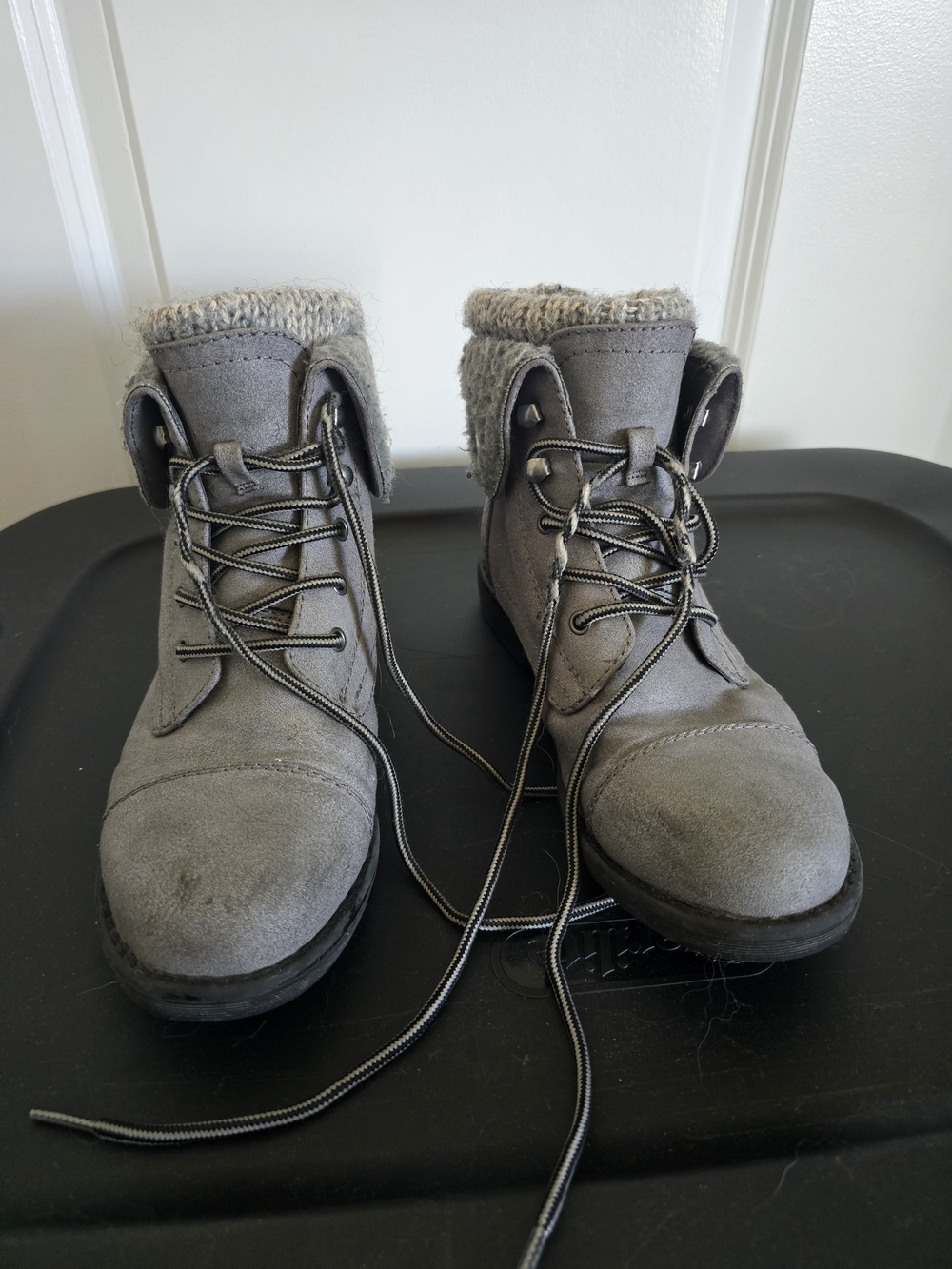 Gray Lined Lace-Up Ankle Boots